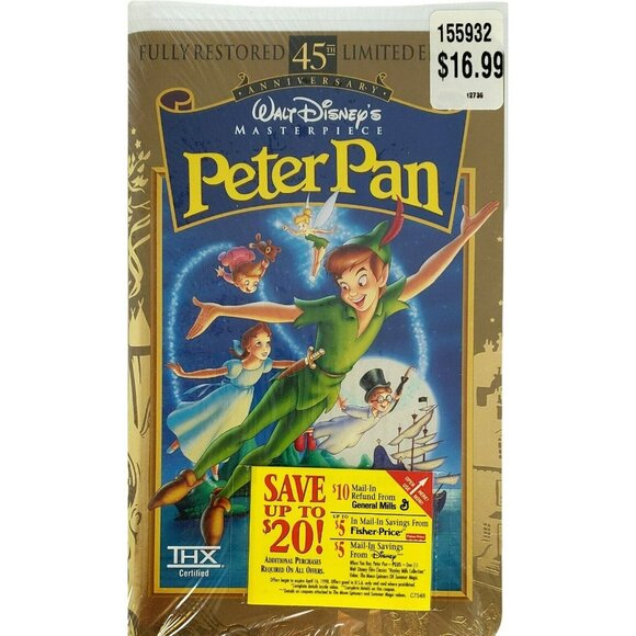 New Disneys Peter Pan VHS Movie 45th Anniversary Edition Never Land Tinker Bell - Picture 1 of 4